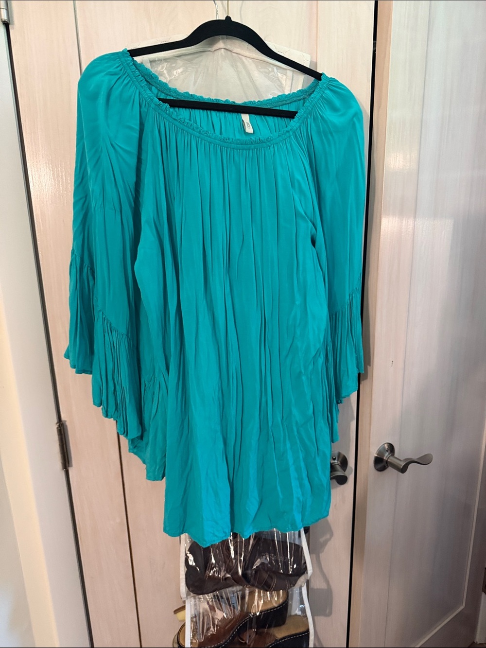 Elan Teal Off-Shoulder Boho Tunic
